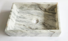 Carrara Rectangular Marble Basin 45x31x12.5 cm – Handmade Flat Base Vessel Sink (14 kg)