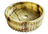 Green Onyx Fluted Round Bathroom Basin 40cm – Handmade, Flat Base, 12kg