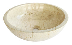 Handmade Botticino Cream Marble Round Bathroom Basin | 40x40x14cm | 12kg Natural Stone