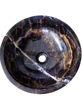 Natural Stone Marble Round Shape Basin Counter Top Bathroom Sink In Black & Gold Marble