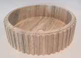 Fluted Travertine Round Basin with Flat Base