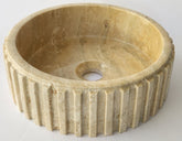 Fluted Travertine Round Basin with Flat Base