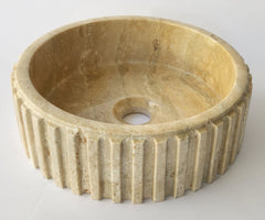 Fluted Travertine Round Basin with Flat Base