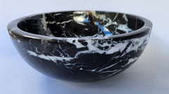 Natural Stone Marble Round Basin Counter Top Bathroom Sink In Black & Gold Marble