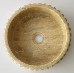 Fluted Travertine Round Basin with Flat Base