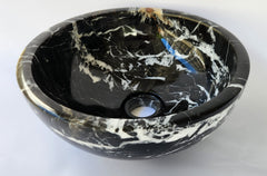 Natural Stone Marble Round Basin Counter Top Bathroom Sink In Black & Gold Marble