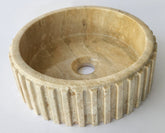Fluted Travertine Round Basin with Flat Base