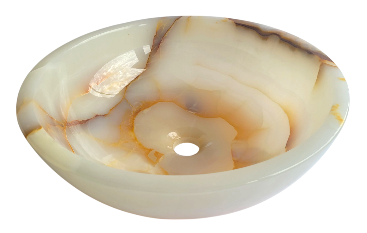 White and Honey Onyx Round Basin