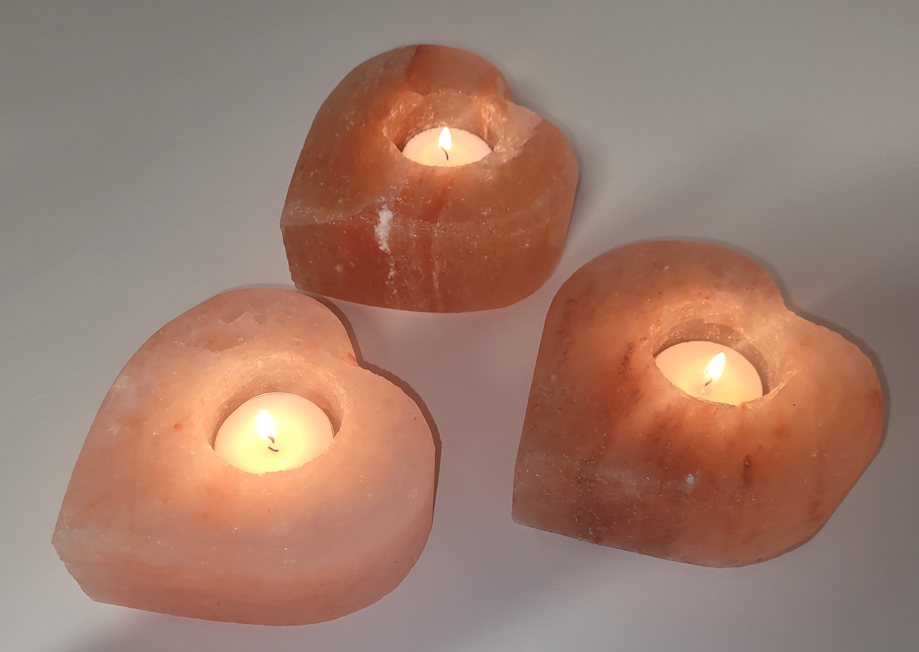 Heart Shape Himalayan Pink Salt Tea Light Candle Holder With Tea Light Candle - StonesWork