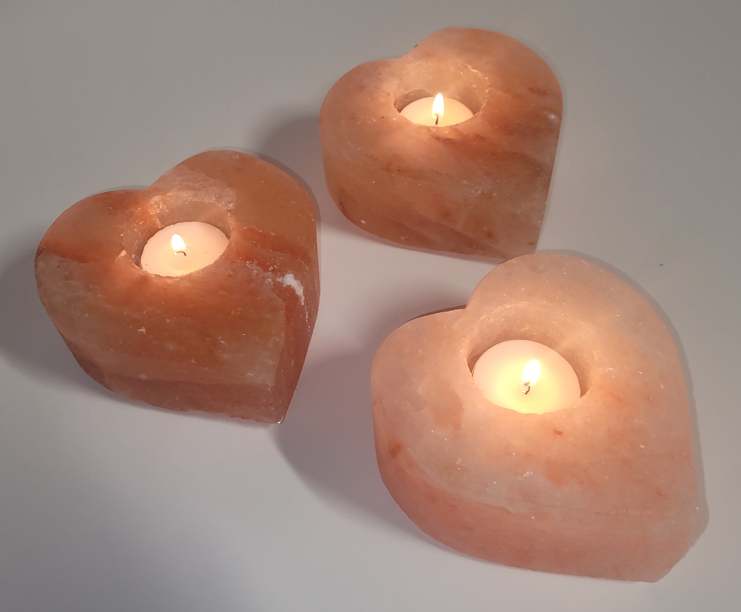 Heart Shape Himalayan Pink Salt Tea Light Candle Holder With Tea Light Candle - StonesWork