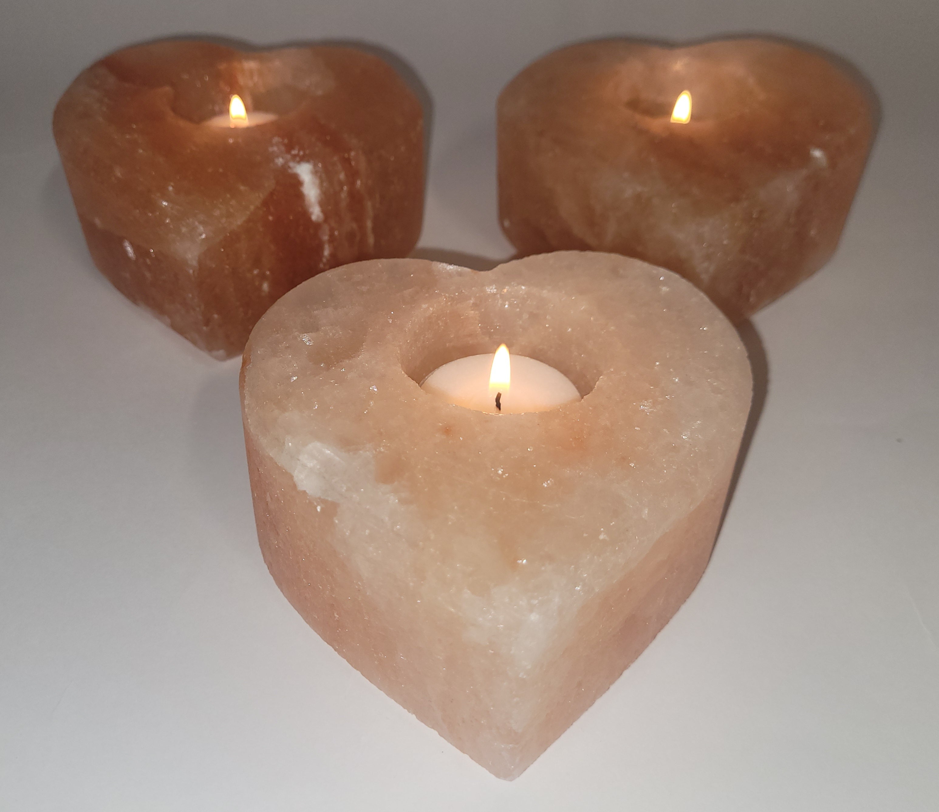 Heart Shape Himalayan Pink Salt Tea Light Candle Holder With Tea Light Candle - StonesWork