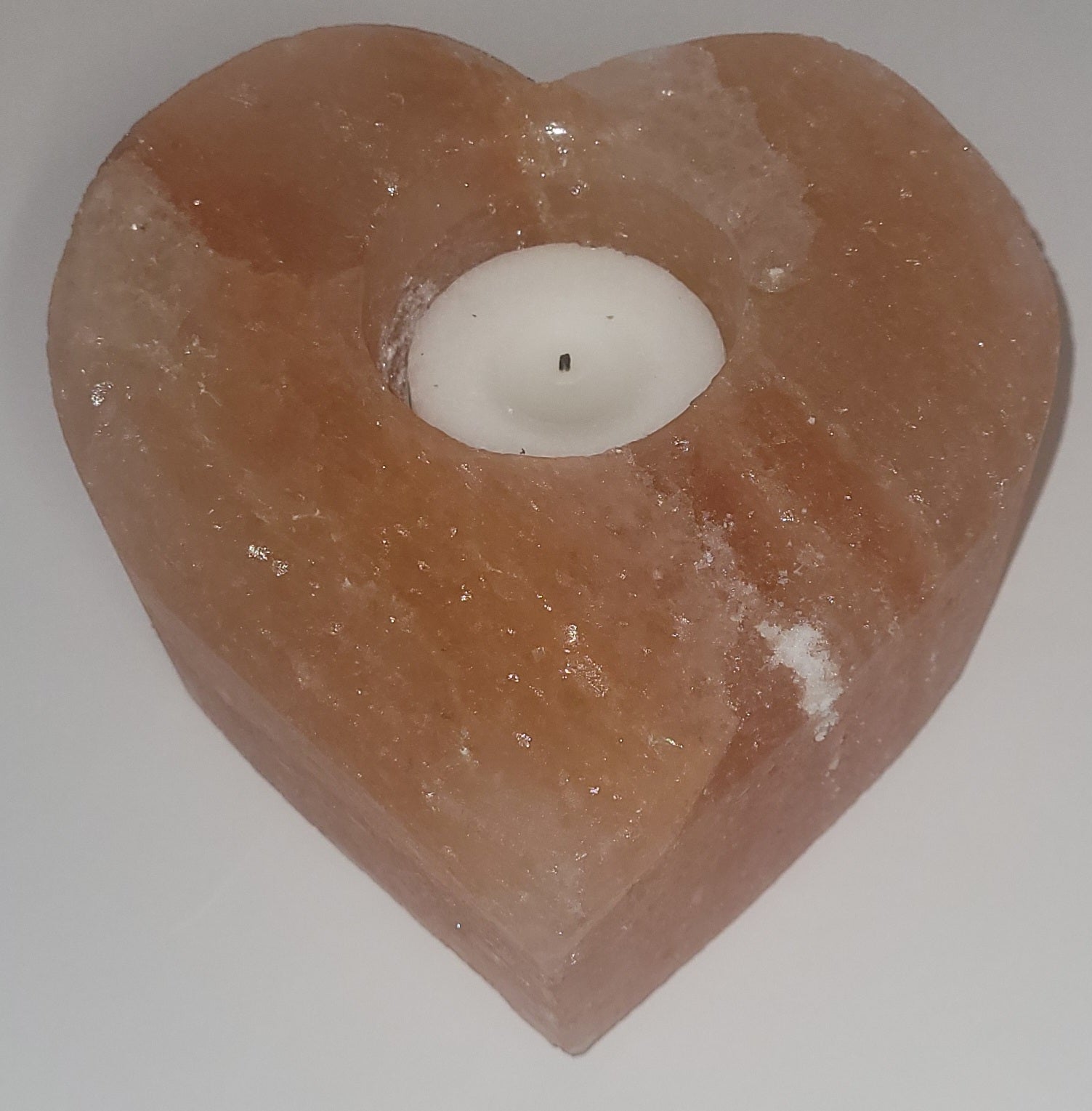 Heart Shape Himalayan Pink Salt Tea Light Candle Holder With Tea Light Candle - StonesWork