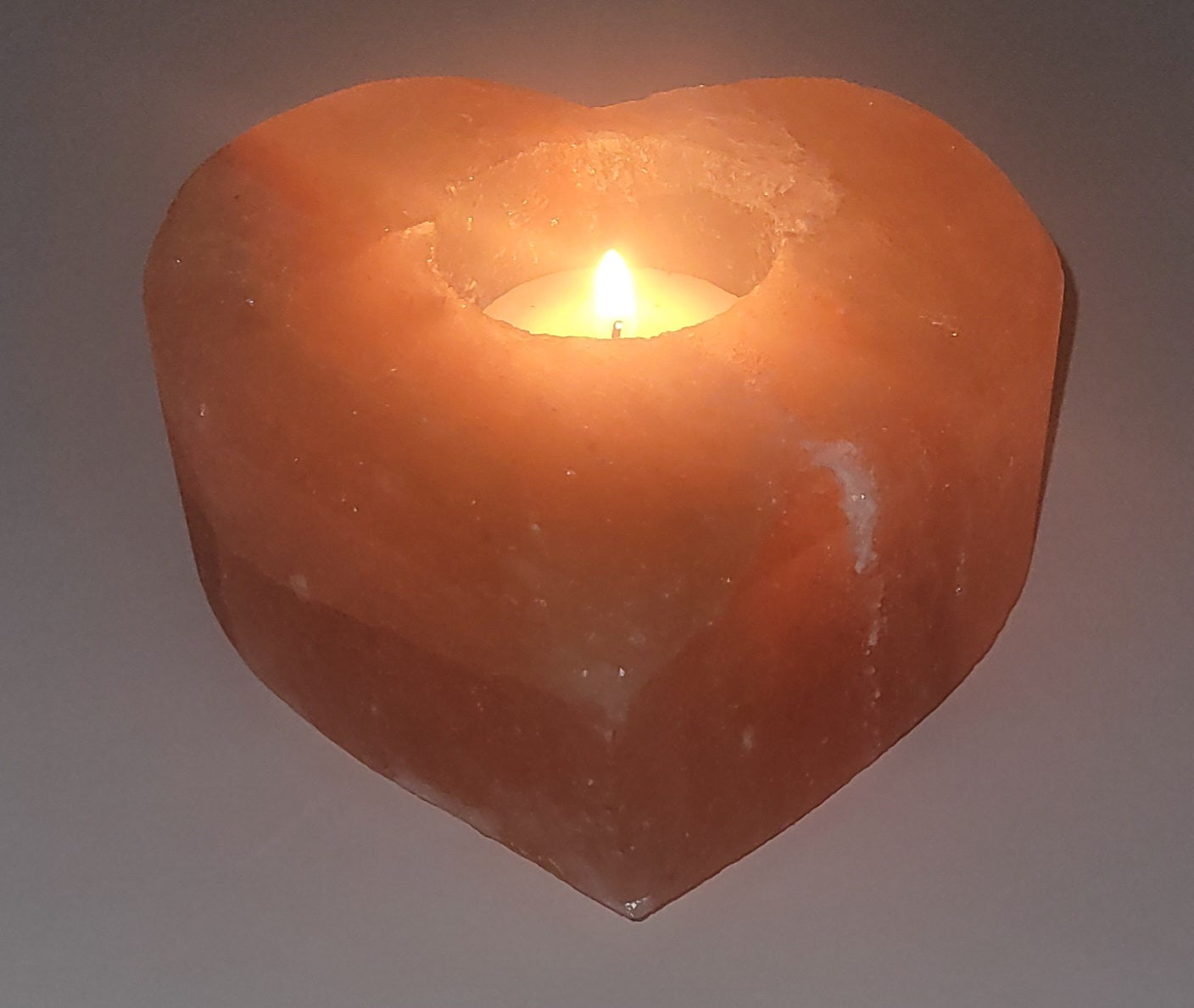 Heart Shape Himalayan Pink Salt Tea Light Candle Holder With Tea Light Candle - StonesWork