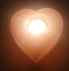 Heart Shape Himalayan Pink Salt Tea Light Candle Holder With Tea Light Candle - StonesWork