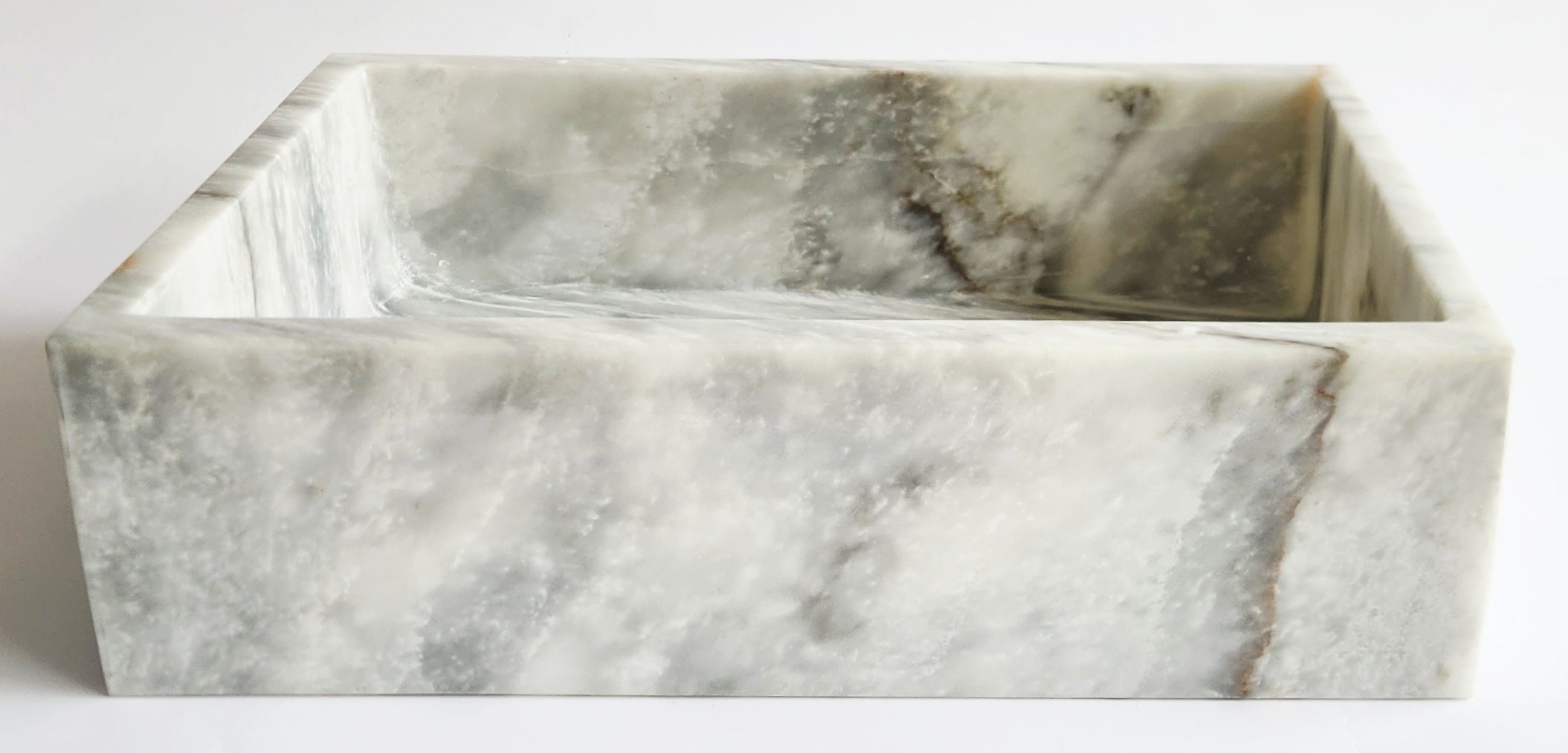 Carrara Rectangular Marble Basin 45x31x12.5 cm – Handmade Flat Base Vessel Sink (14 kg)