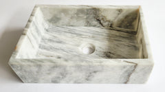 Carrara Rectangular Marble Basin 45x31x12.5 cm – Handmade Flat Base Vessel Sink (14 kg)