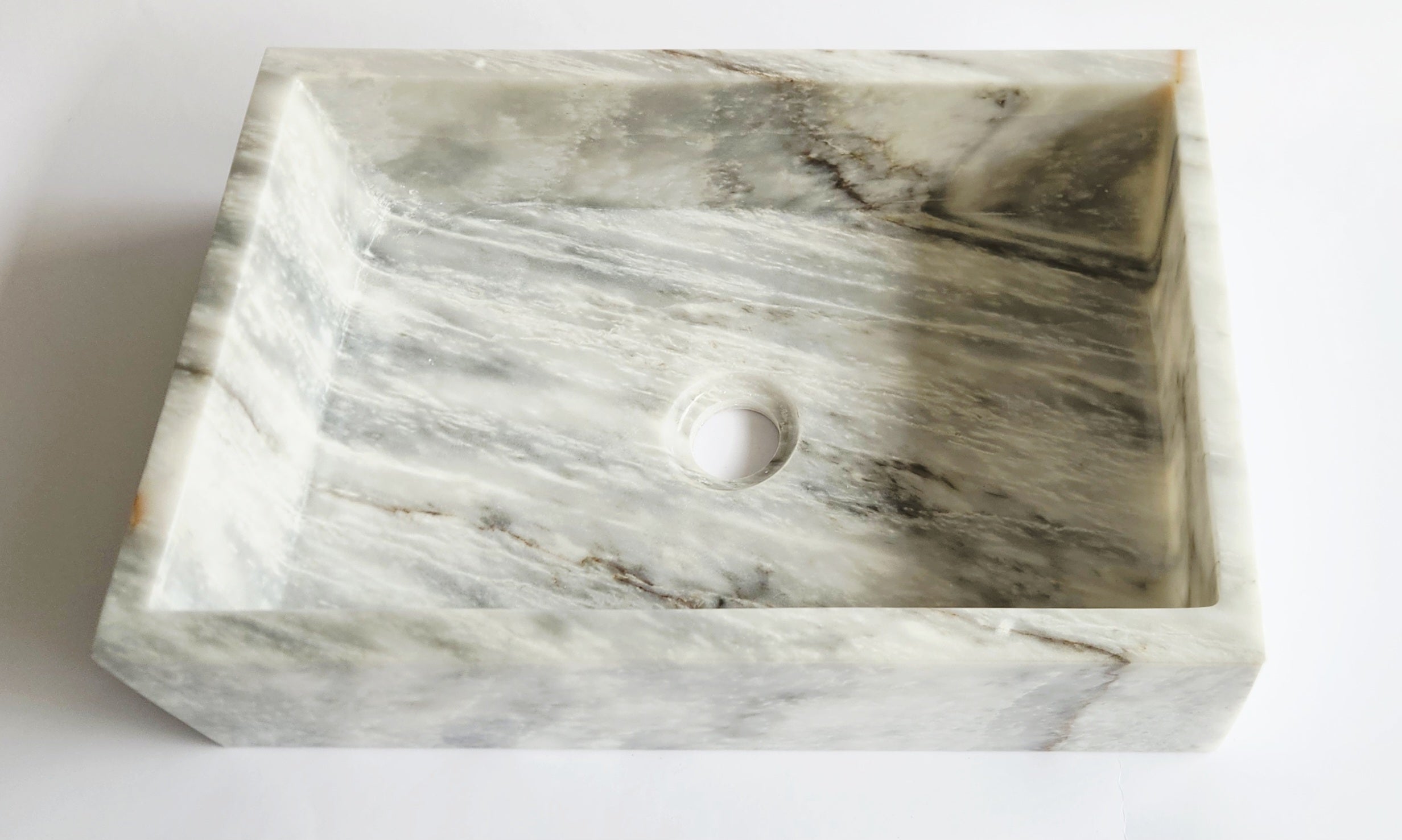 Carrara Rectangular Marble Basin 45x31x12.5 cm – Handmade Flat Base Vessel Sink (14 kg)