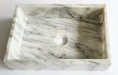 Carrara Rectangular Marble Basin 45x31x12.5 cm – Handmade Flat Base Vessel Sink (14 kg)