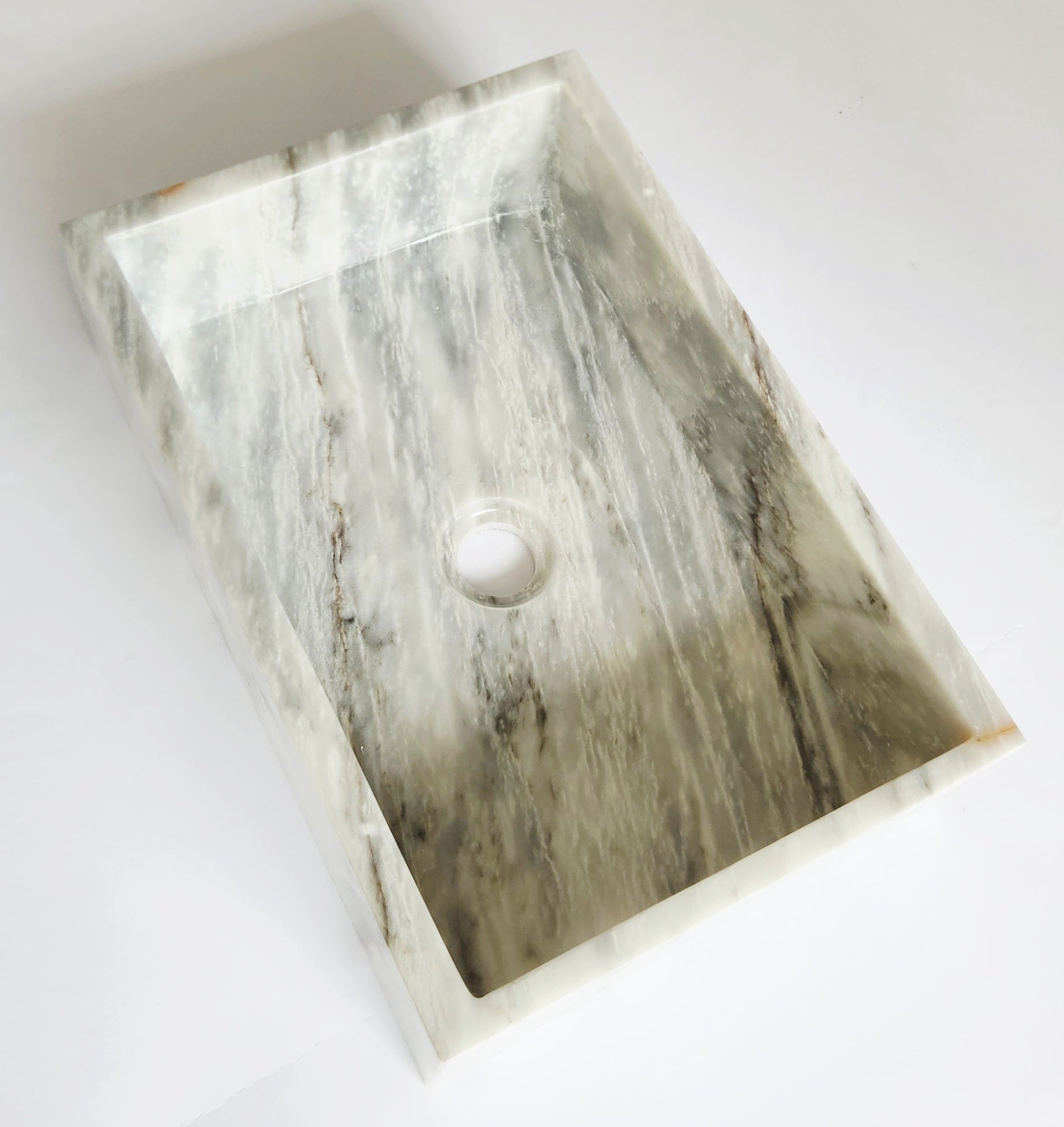 Carrara Rectangular Marble Basin 45x31x12.5 cm – Handmade Flat Base Vessel Sink (14 kg)