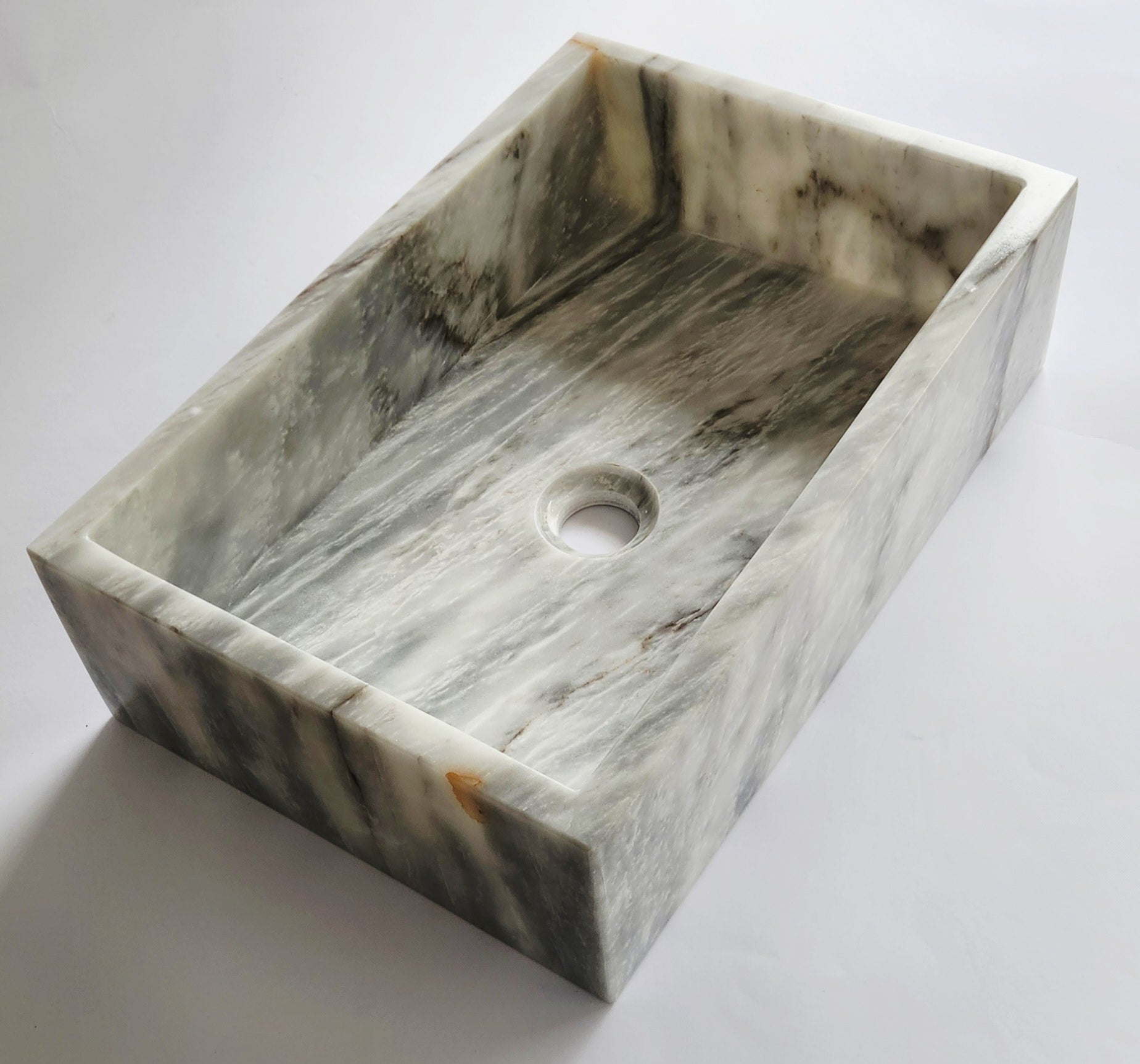 Carrara Rectangular Marble Basin 45x31x12.5 cm – Handmade Flat Base Vessel Sink (14 kg)