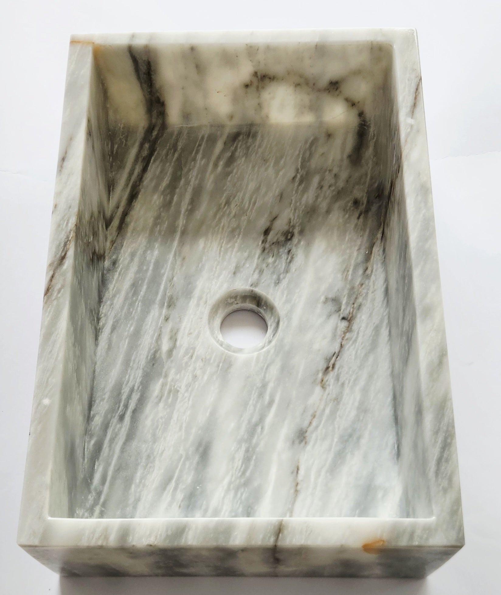 Carrara Rectangular Marble Basin 45x31x12.5 cm – Handmade Flat Base Vessel Sink (14 kg)