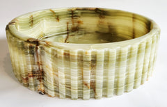 Green Onyx Fluted Round Bathroom Basin 40cm – Handmade, Flat Base, 12kg