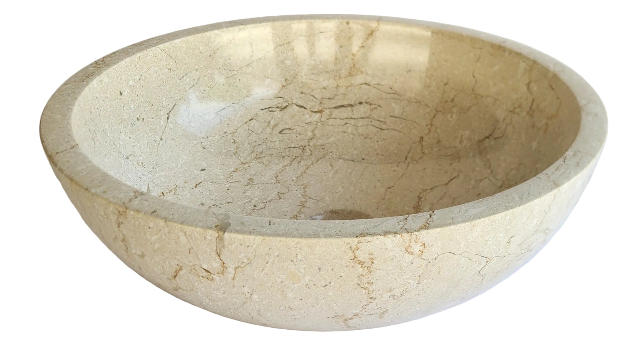 Handmade Botticino Cream Marble Round Bathroom Basin | 40x40x14cm | 12kg Natural Stone