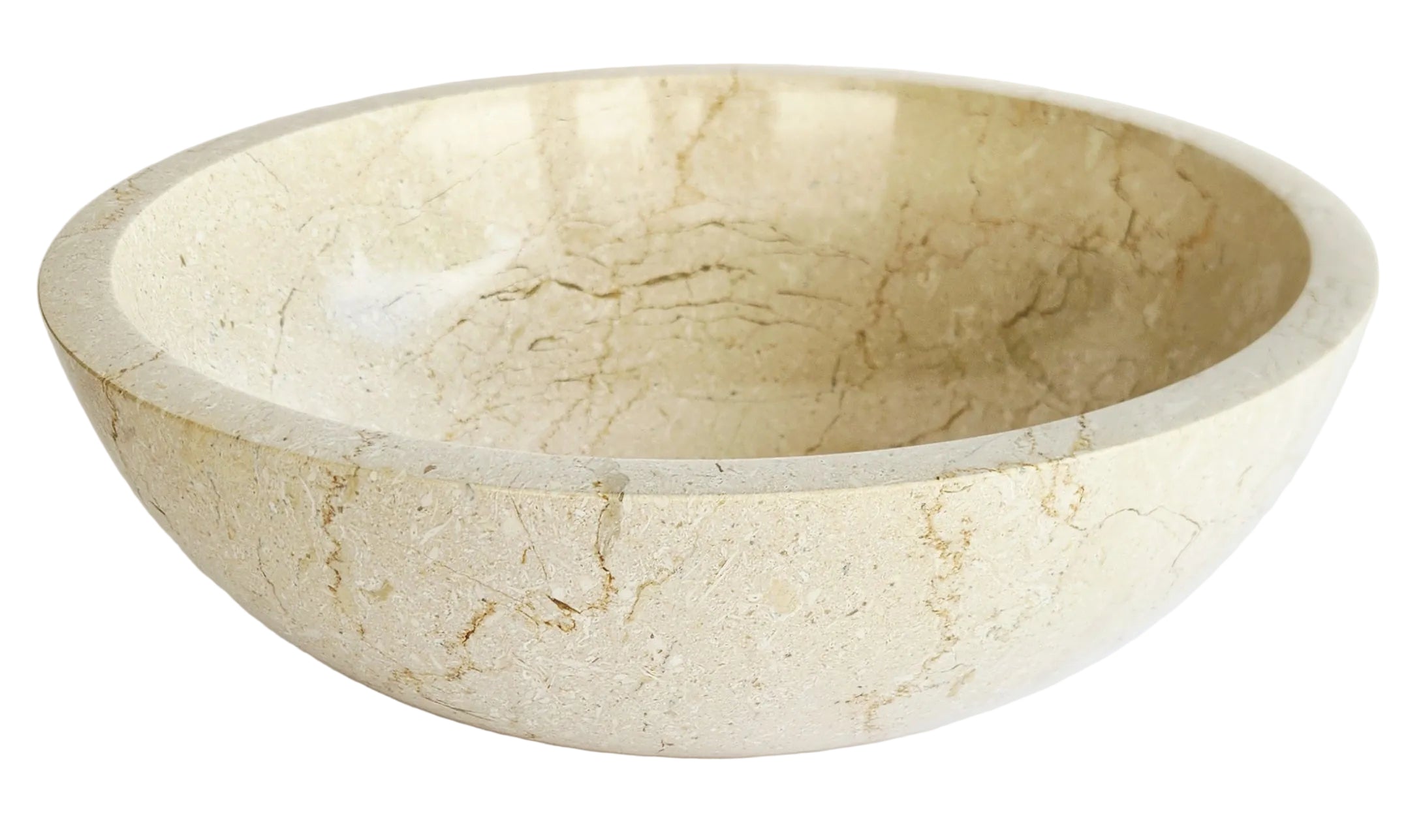 Handmade Botticino Cream Marble Round Bathroom Basin | 40x40x14cm | 12kg Natural Stone