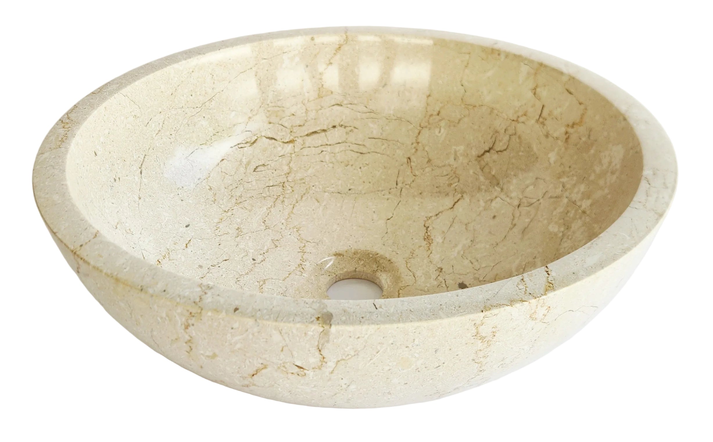 Handmade Botticino Cream Marble Round Bathroom Basin | 40x40x14cm | 12kg Natural Stone