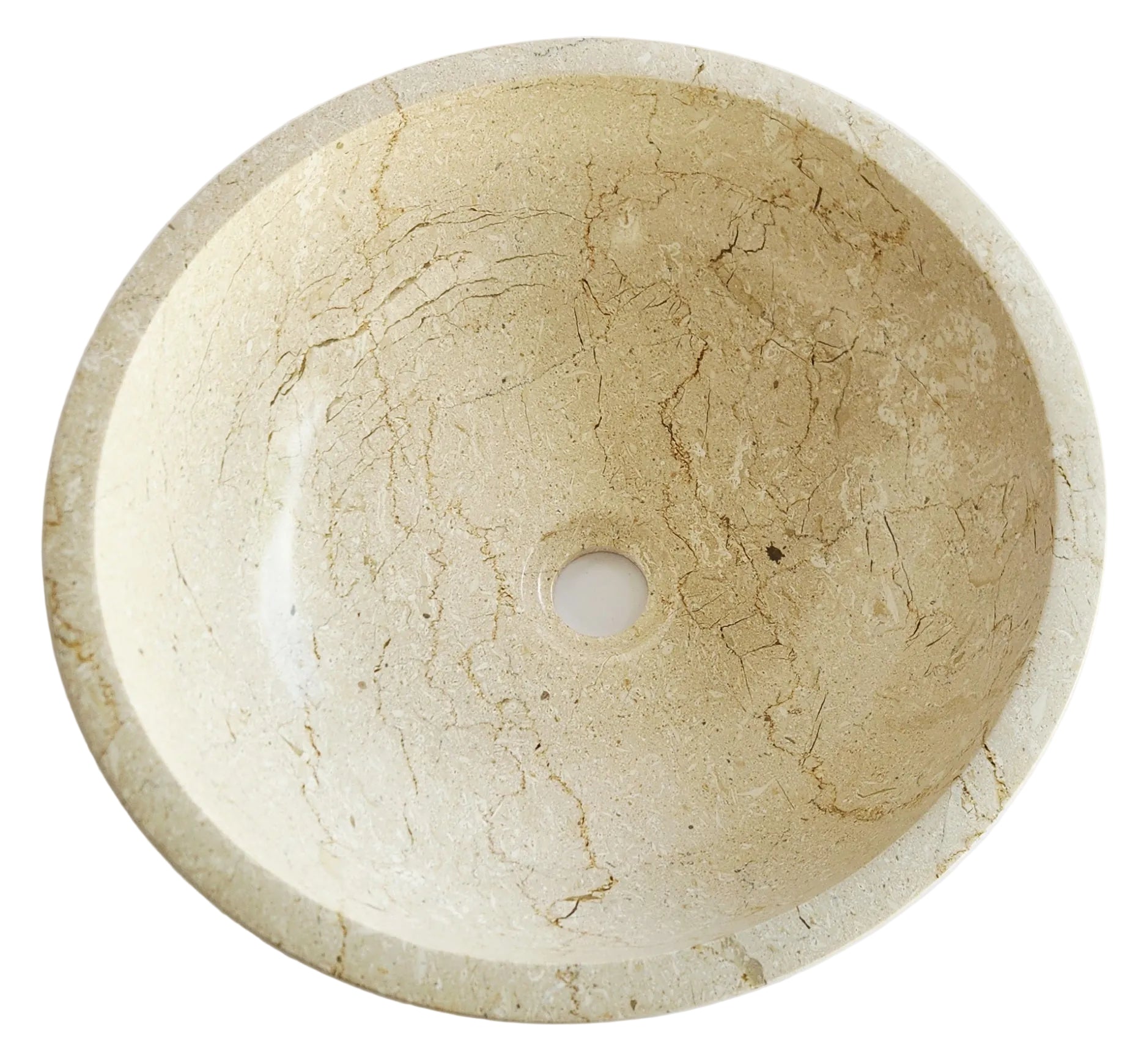 Handmade Botticino Cream Marble Round Bathroom Basin | 40x40x14cm | 12kg Natural Stone