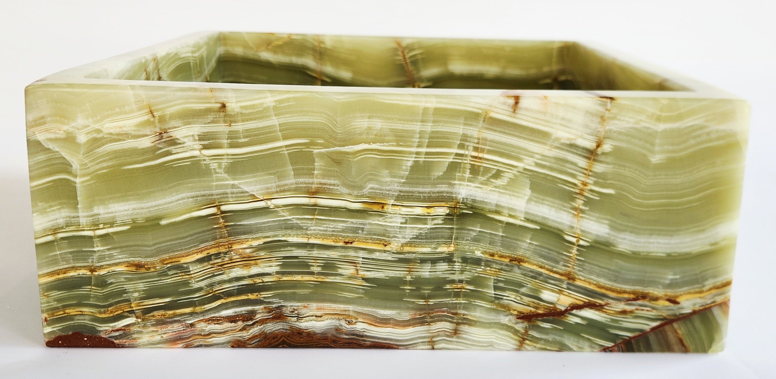 Handmade Green Onyx Square Flat Bathroom Basin – 31x31x11.25 cm – 12 kg Natural Stone Vessel Sink