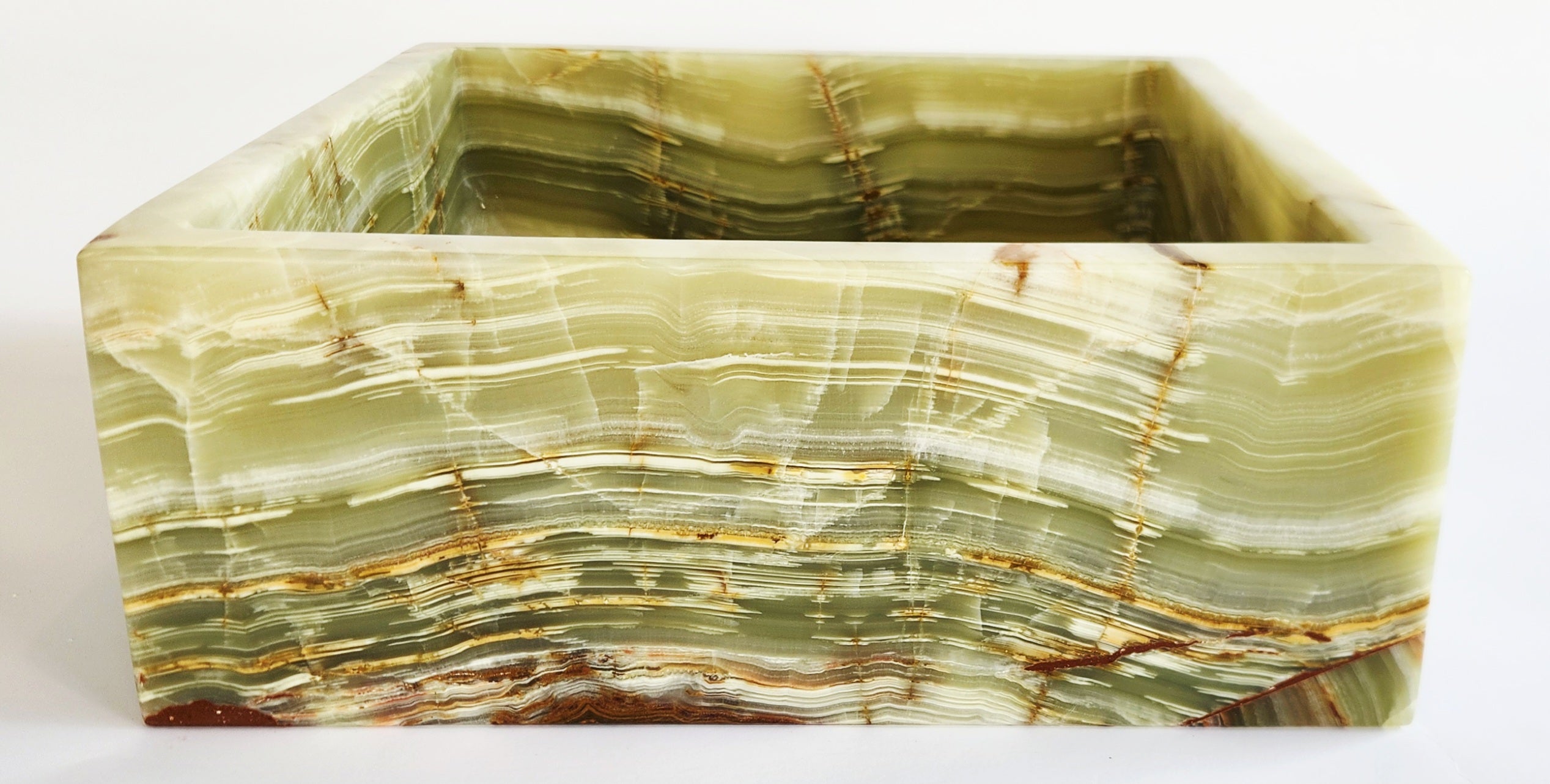 Handmade Green Onyx Square Flat Bathroom Basin – 31x31x11.25 cm – 12 kg Natural Stone Vessel Sink
