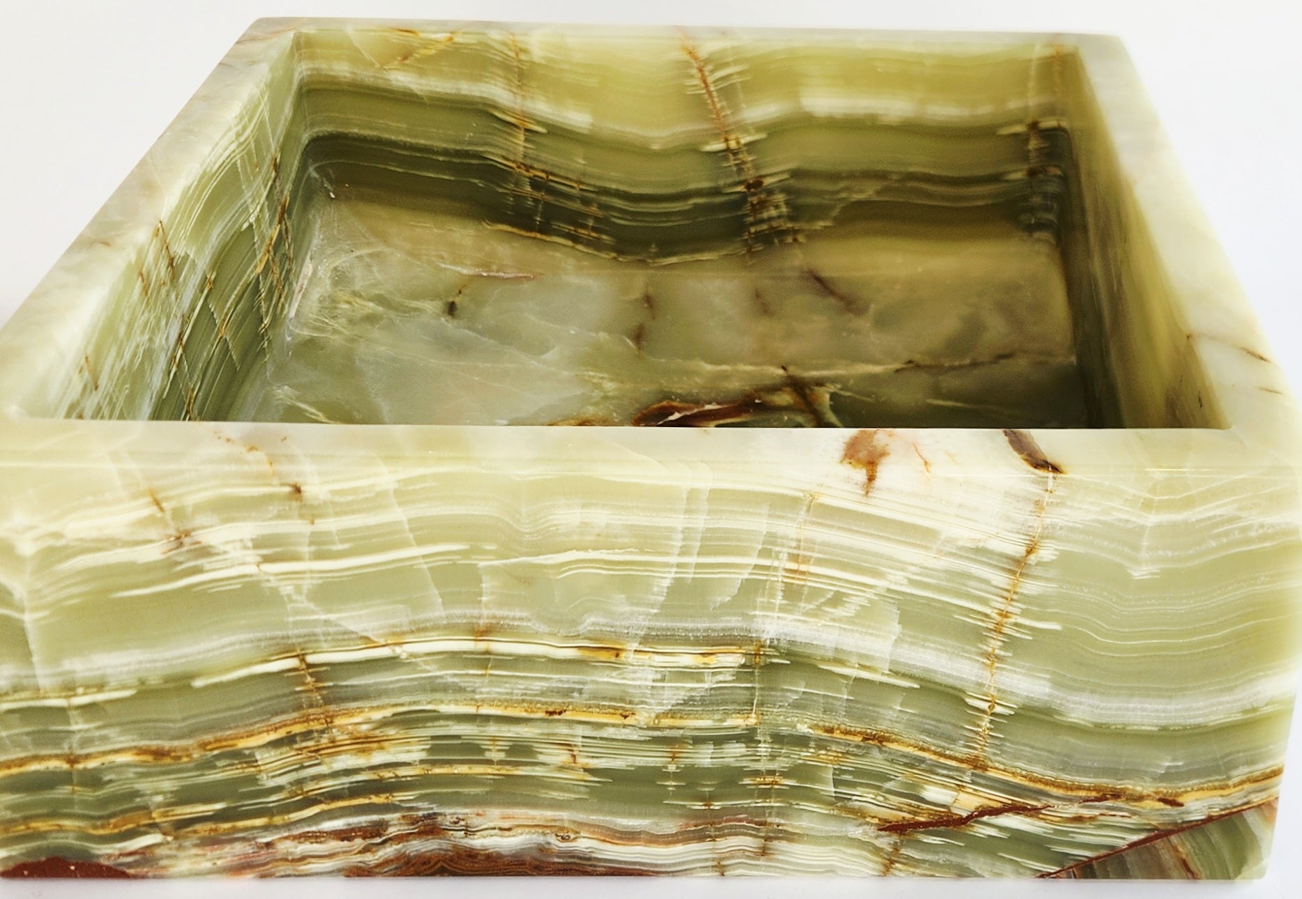 Handmade Green Onyx Square Flat Bathroom Basin – 31x31x11.25 cm – 12 kg Natural Stone Vessel Sink