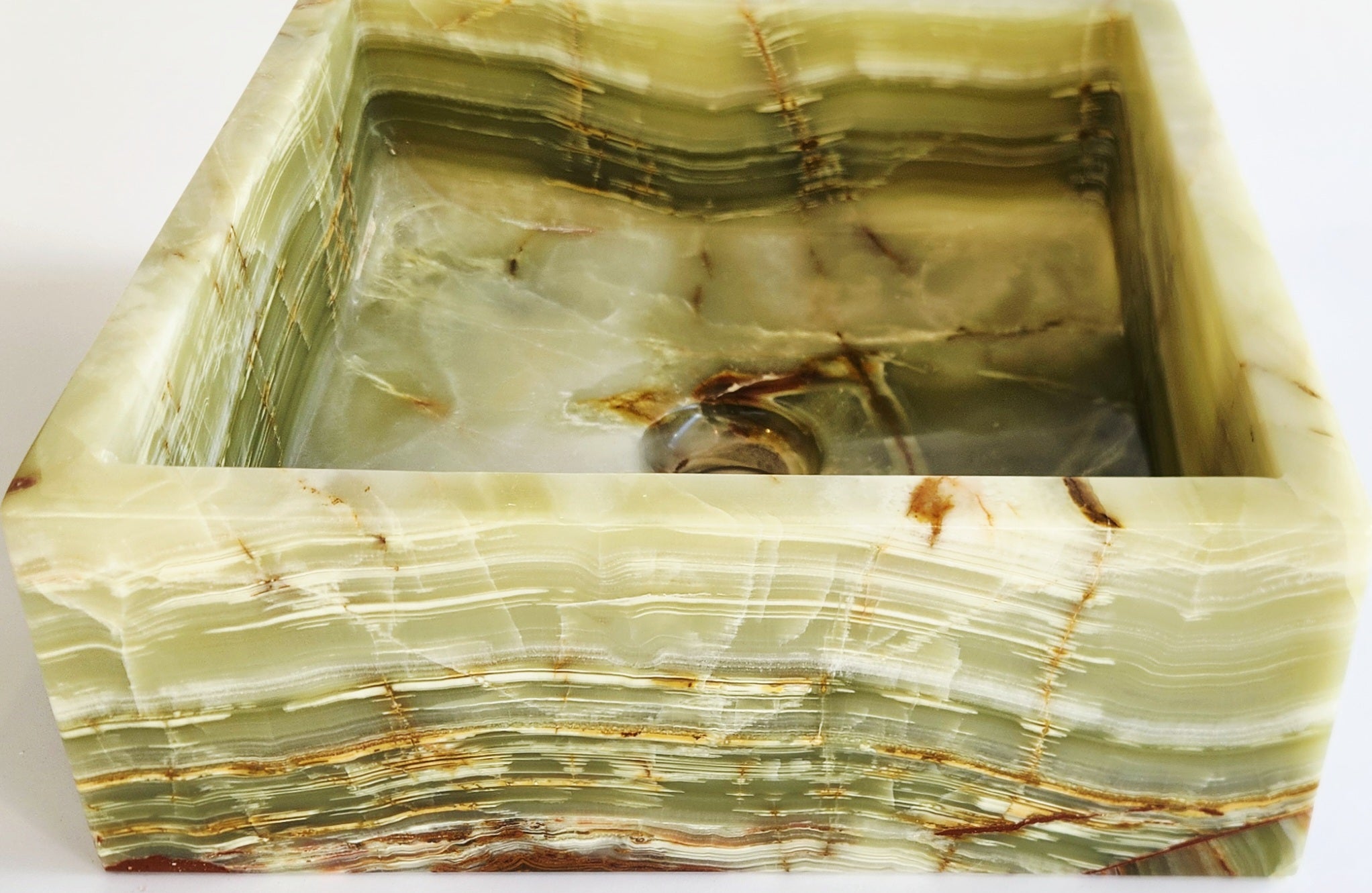 Handmade Green Onyx Square Flat Bathroom Basin – 31x31x11.25 cm – 12 kg Natural Stone Vessel Sink