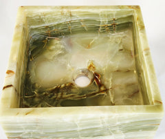 Handmade Green Onyx Square Flat Bathroom Basin – 31x31x11.25 cm – 12 kg Natural Stone Vessel Sink