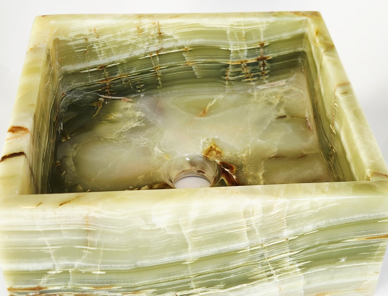 Handmade Green Onyx Square Flat Bathroom Basin – 31x31x11.25 cm – 12 kg Natural Stone Vessel Sink