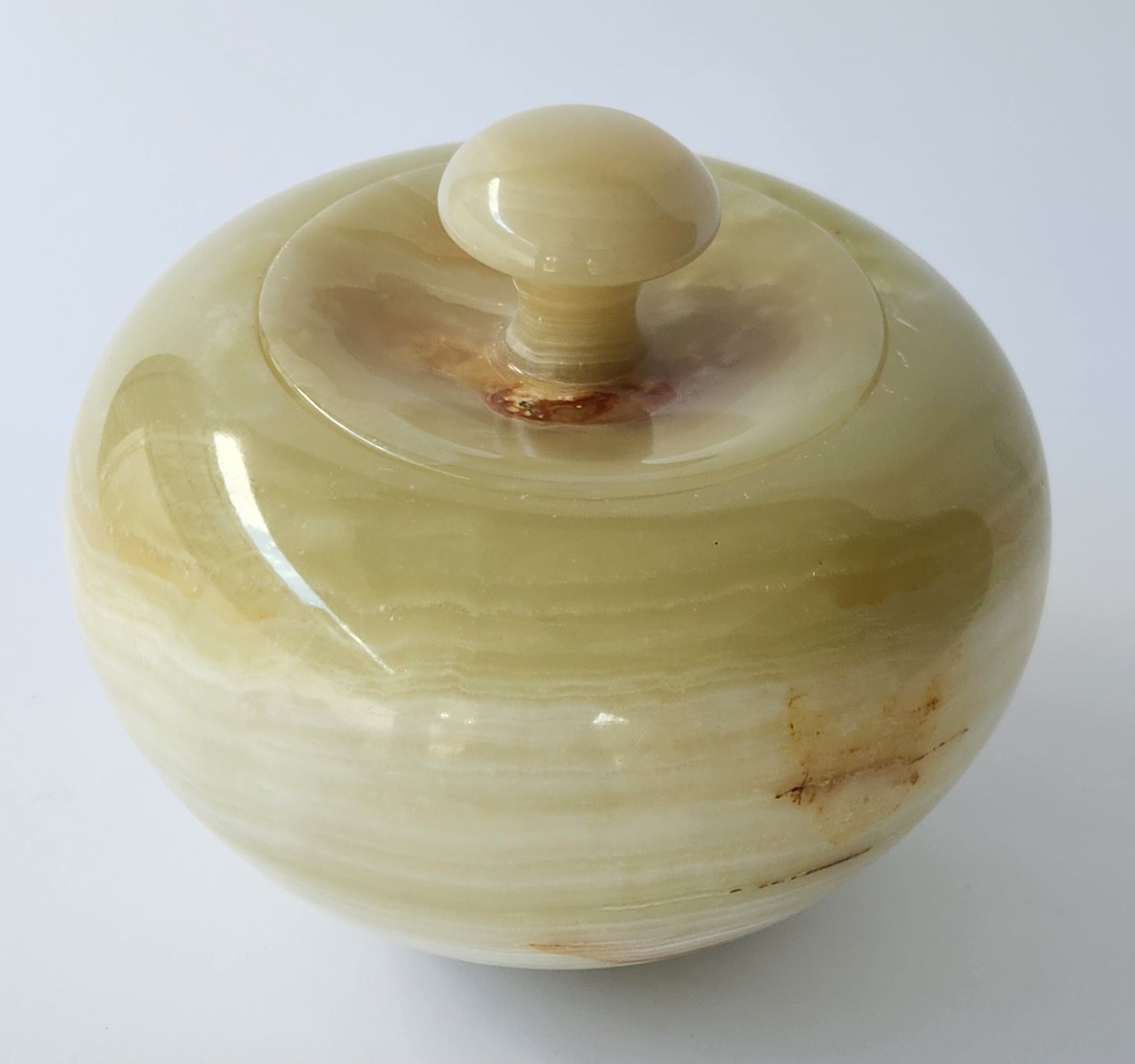 Hand-Carved Natural Green Onyx Lidded Vessel | Decorative Stone Jar