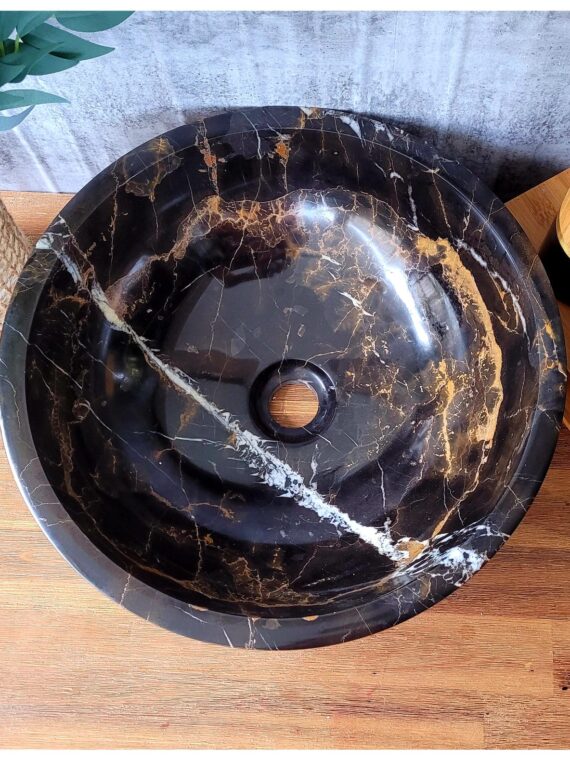 Natural Stone Marble Round Shape Basin Counter Top Bathroom Sink In Black & Gold Marble - StonesWork