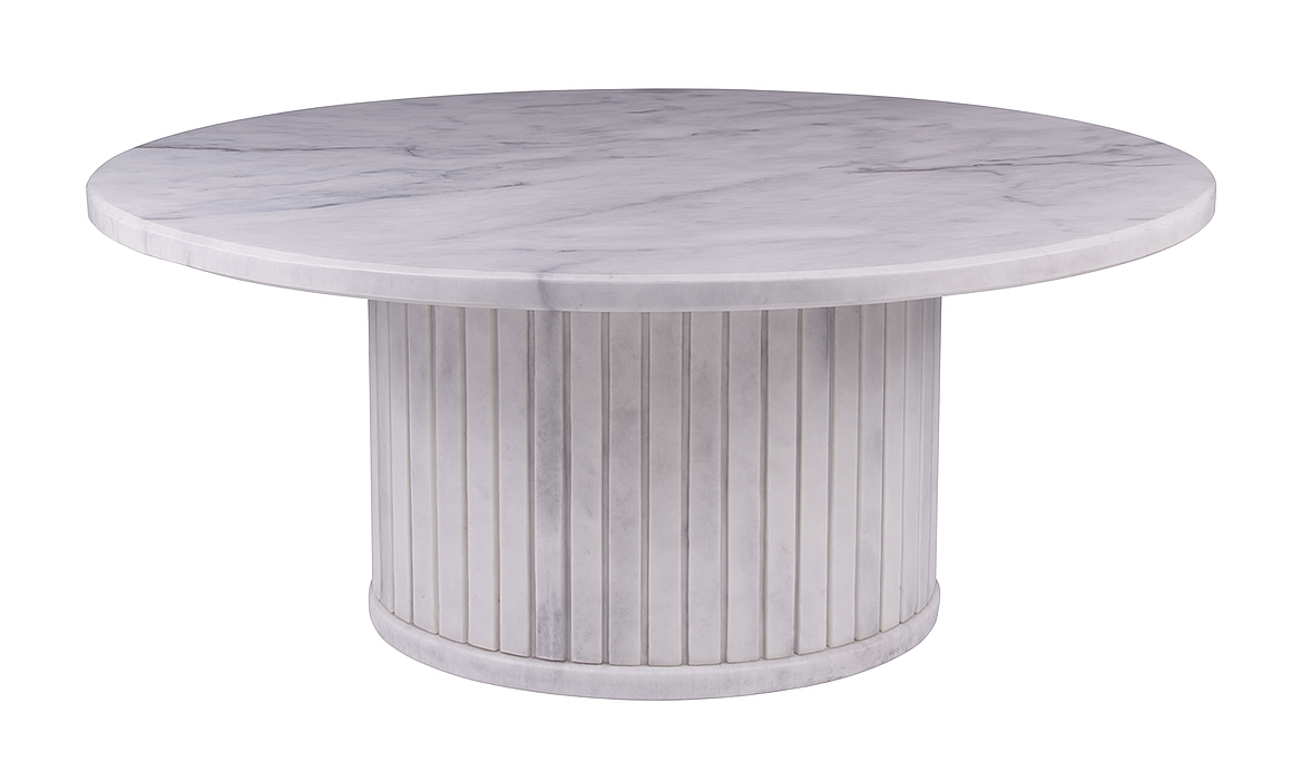 Carrara Marble Round Coffee Table – 100x100x2cm | Sculpted Marble Bas