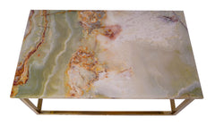 Green Onyx Rectangular Table with Golden Stainless Steel Base