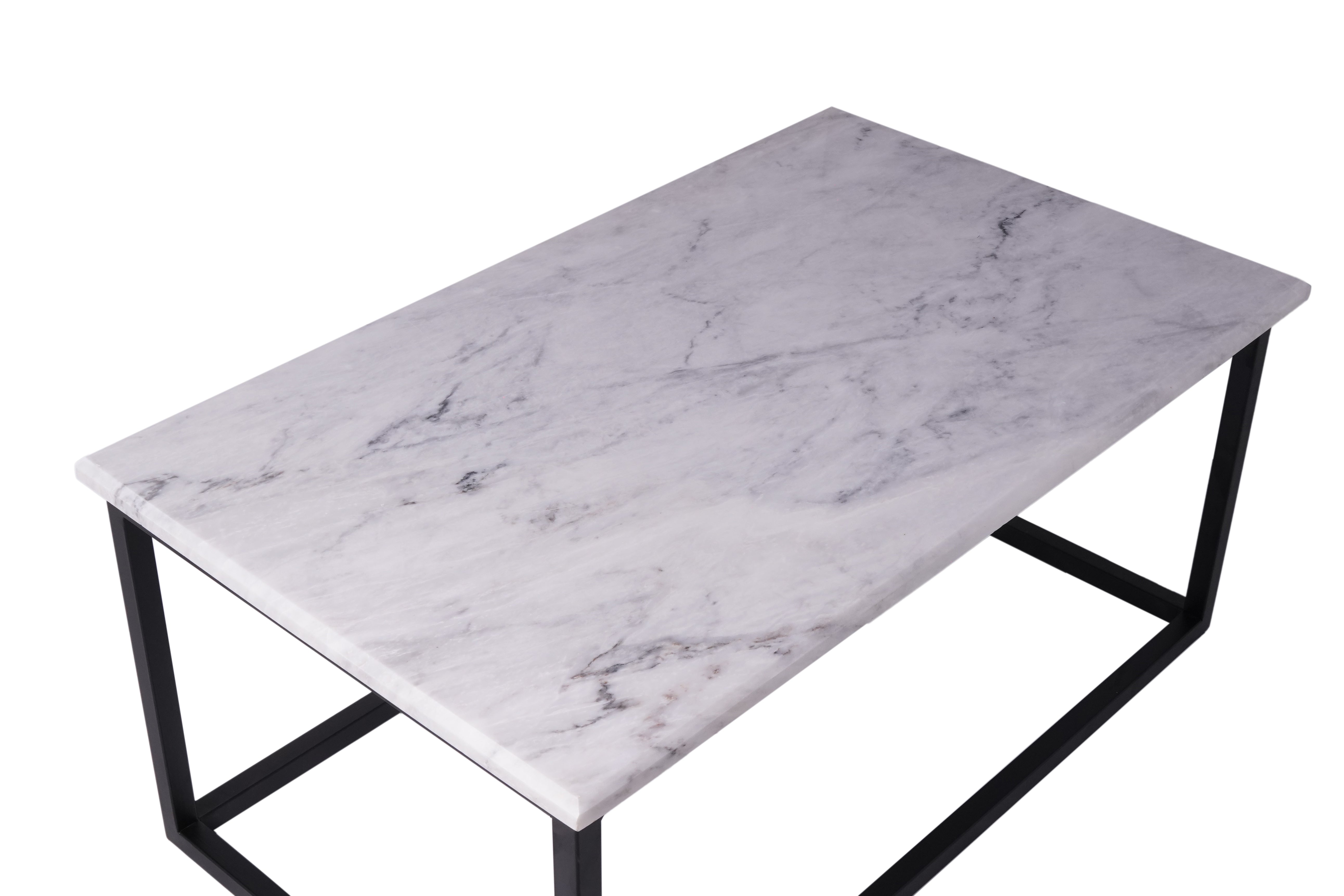 Carrara Marble Rectangular Coffee Table with Elegant Wrought Iron Base – 100x60 cm