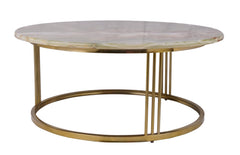 Green Onyx Round Coffee Table with Golden Stainless Steel Base