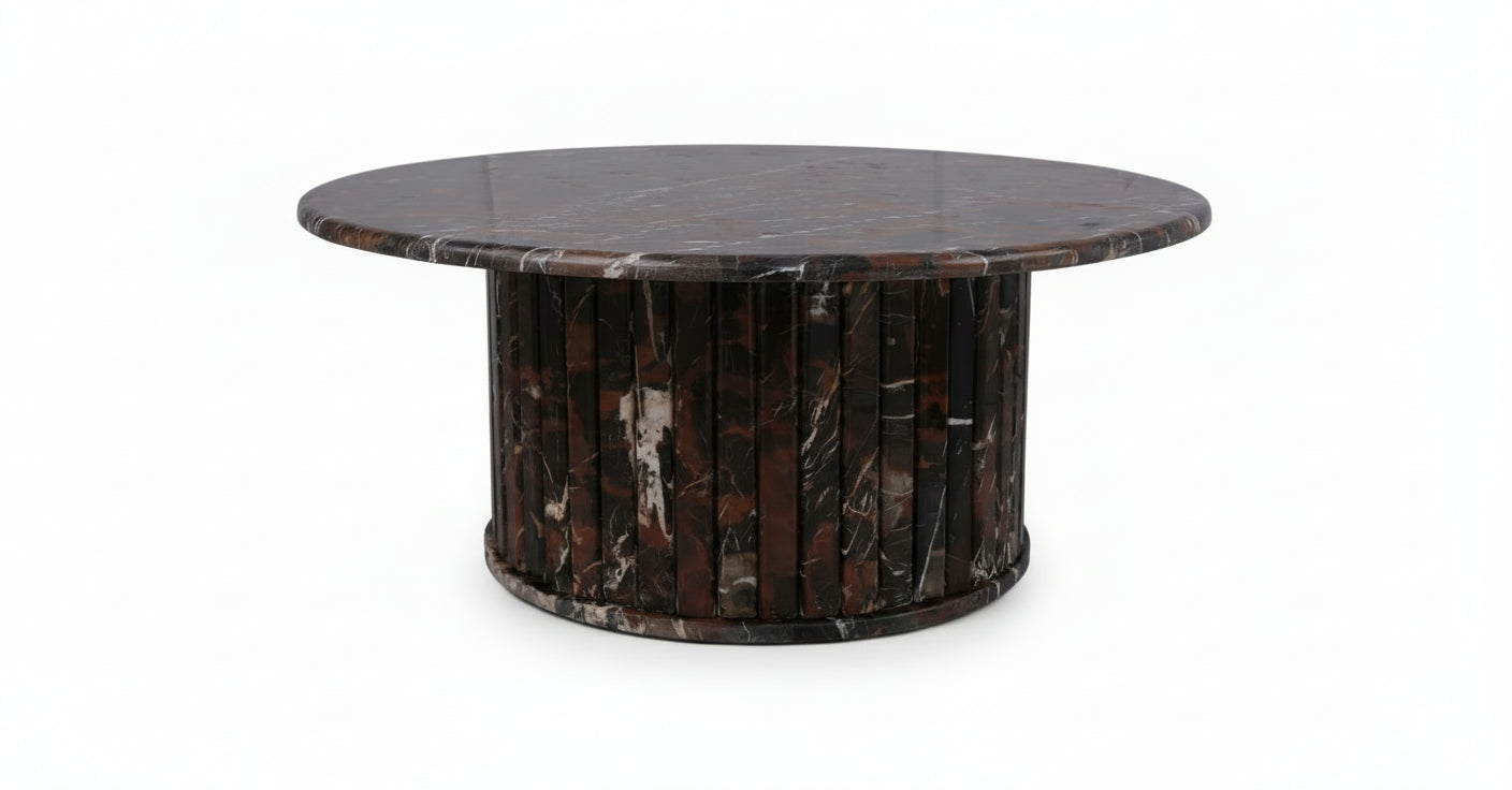 Black & Gold 1m Round Marble Coffee Table – Sculpted Base