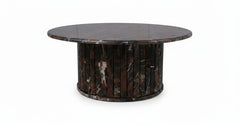 Black & Gold 1m Round Marble Coffee Table – Sculpted Base