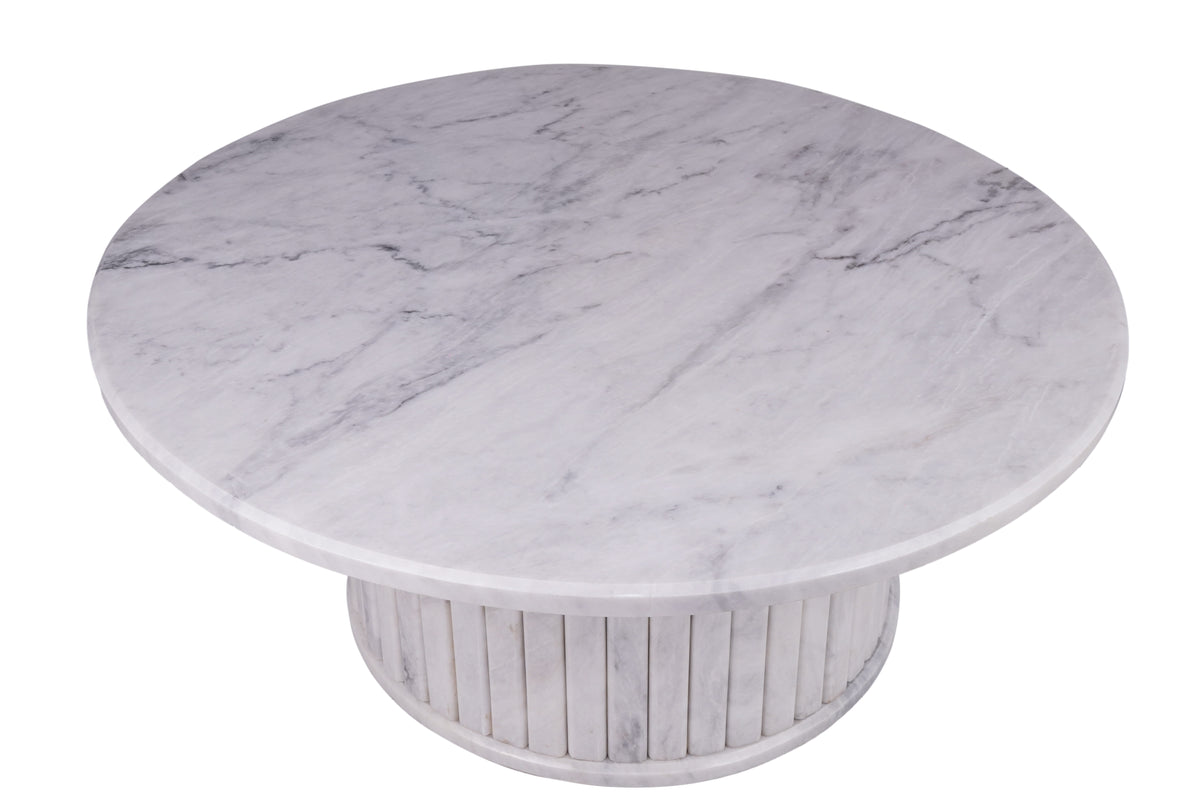 Carrara Marble Round Coffee Table – 100x100x2cm | Sculpted Marble Bas