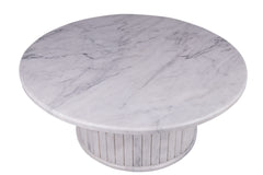 Carrara Marble Round Coffee Table – 100x100x2cm | Sculpted Marble Bas