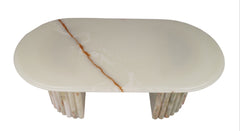 Green Onyx Oval Coffee Table with Sculptural D-Shaped Base – Natural Stone Elegance