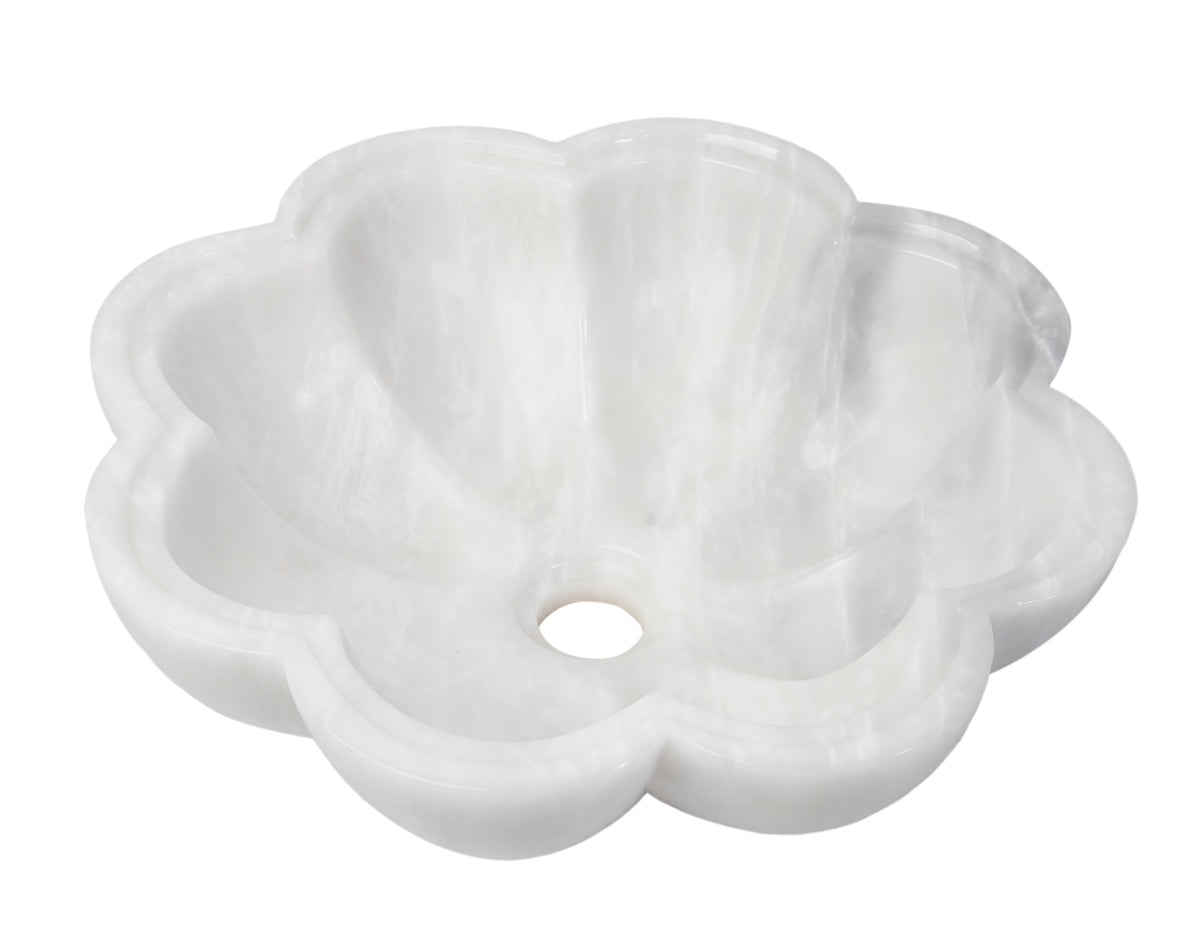 Carrara Marble Flower-Shaped Bathroom Basin Sink - 40cm Diameter