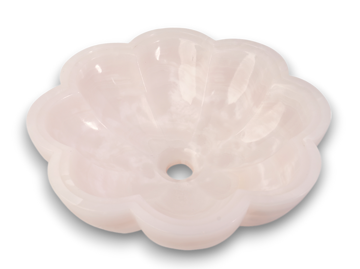 Pink Onyx Flower-Shaped Bathroom Basin Sink - 40cm Diameter, 12cm Height