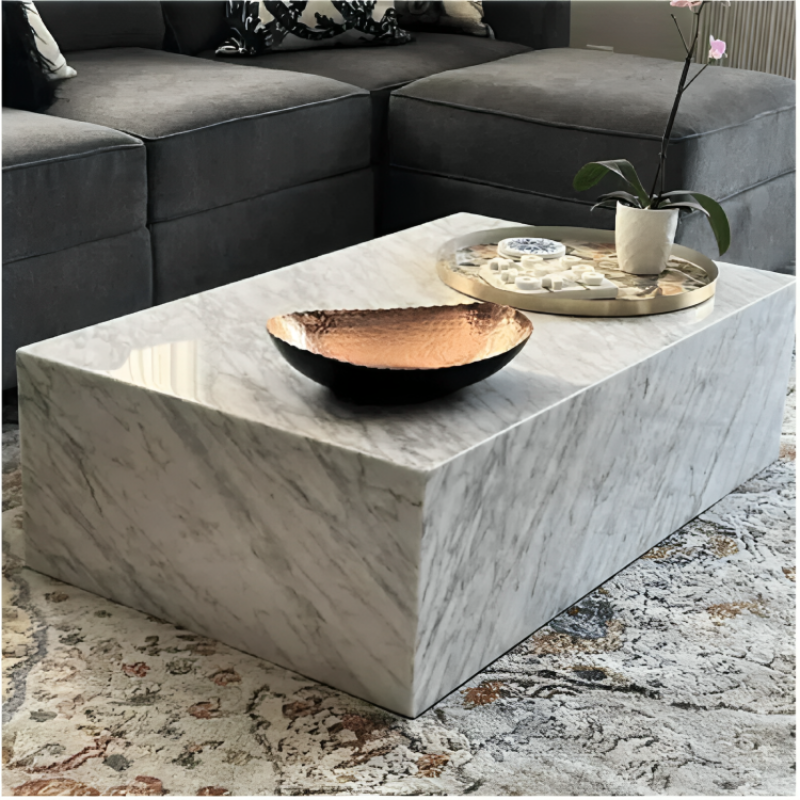 Carrara Marble Rectangular Plinth Coffee Table